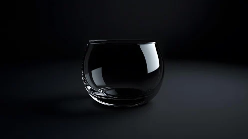 Minimalist empty glass bowl on dark background, moody lighting.