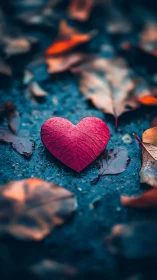 Pink heart-shaped leaf rests on textured teal stone surface.