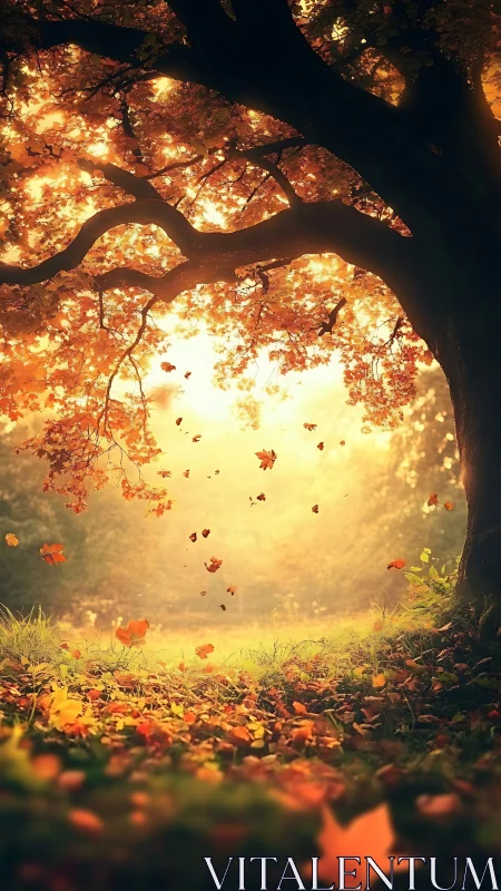 Cinematic autumn canopy with backlit foliage composition.