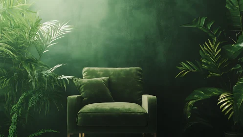 Emerald velvet lounge throne wrapped in tropical hush.