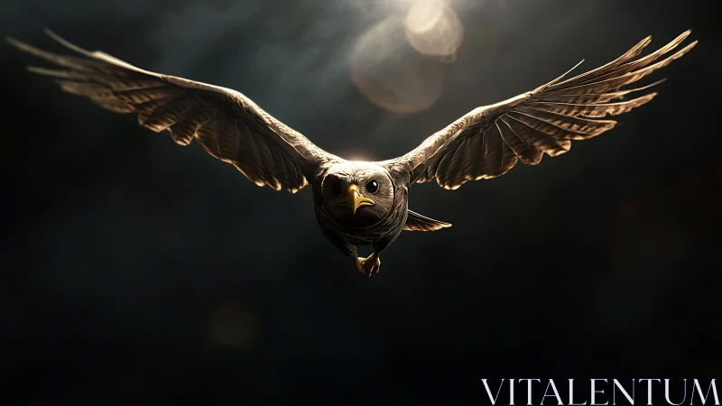 Majestic Eagle in Flight with Dramatic Lighting, Photorealistic Style.