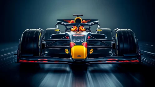 Midnight racer lunges forward in neon streaked velocity.