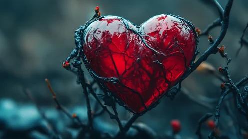 Crystalline Heart Glowing with Enchanting Red Light