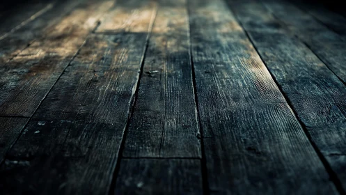 Weathered Wooden Floorboards in Moody Lighting, Rustic Style.