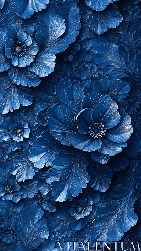 Detailed blue floral relief pattern with layered petals.