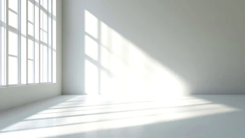 Sunlit geometry pours across a serene minimalist room.