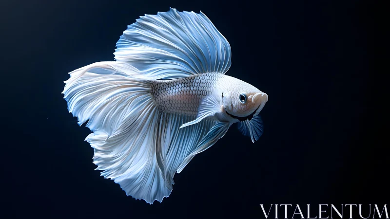 Elegant White Betta Fish with Flowing Fins on Dark Background.