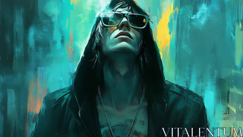 Cool hooded dreamer soaking in neon night lights.