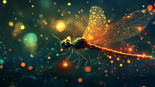 Bioluminescent dragonfly rendered in luminous macro detail