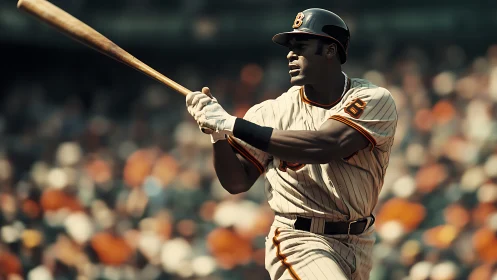 Baseball batter swings wooden bat during daytime game