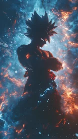 Cosmic warrior folds his power into a burning eclipse