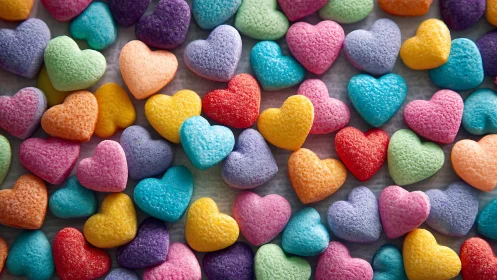 Colorful Heart-Shaped Confections with Textured Sugar Coating.