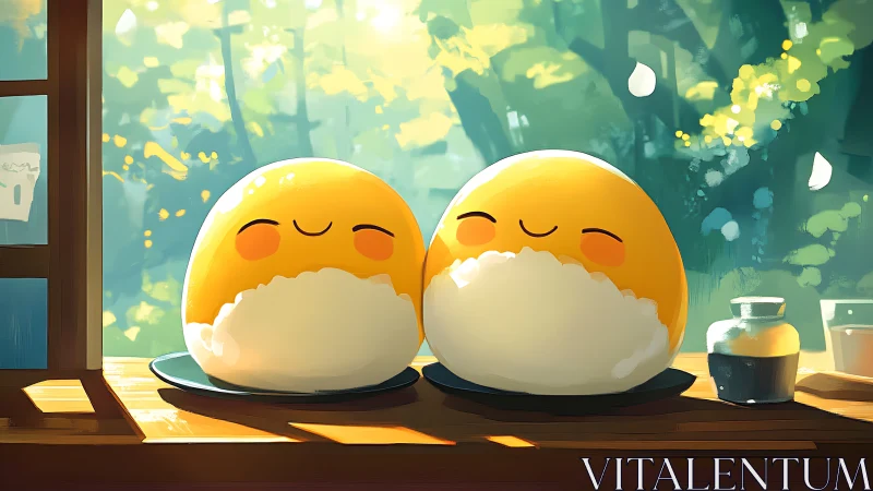 Sunny dumpling friends share a cozy morning window glow