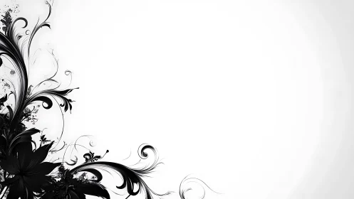 Black floral vector ornament occupies lower left frame corner