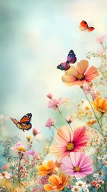 Butterflies Dancing Among Vibrant Wildflowers in Soft Light.
