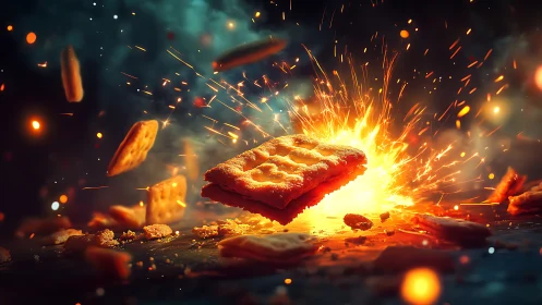 Explosive energy erupts from crystalline core amid fiery debris