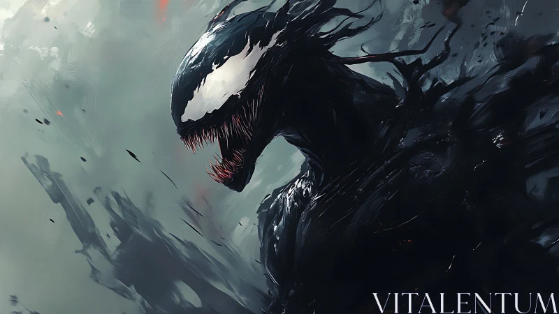 Digital painting of feral alien symbiote in dynamic profile.