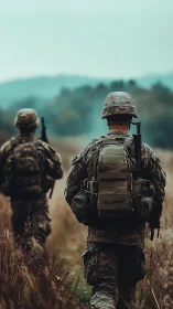 Tactical patrol composition with shallow depth-of-field realism.