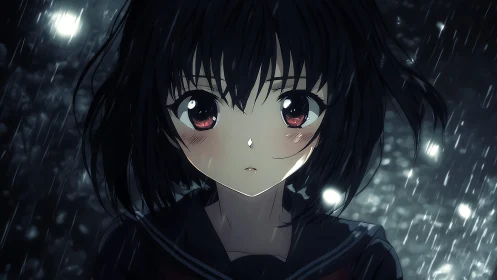 Rain-soaked midnight gaze of a quiet anime dreamer.