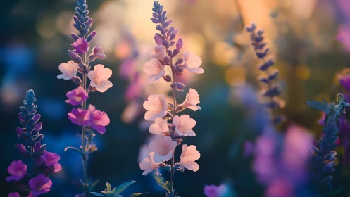 Luminous Lupine Blooms in Soft Focus Golden Hour Light