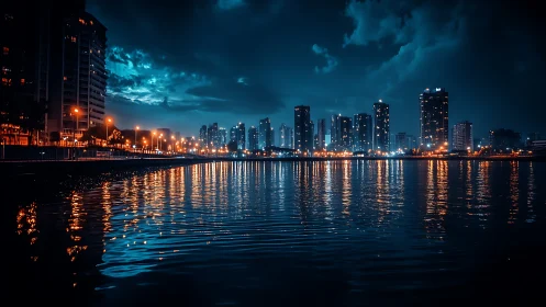 Midnight towers whisper over rippling copper reflections