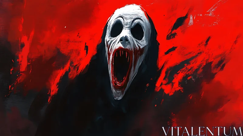 Crimson scream wraith erupting from a storm of red paint.