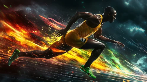 Explosive digital sprint motion with energy trails.