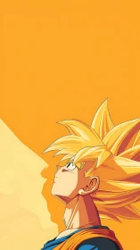 Solar-crest warrior gazes skyward in blazing orange silence.