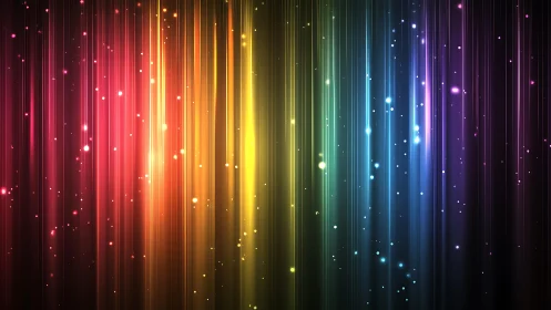 Vibrant Spectrum Light Beams with Glowing Particles, Digital Art.