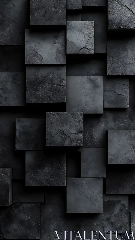 Stacked dark stone squares form layered geometric surface