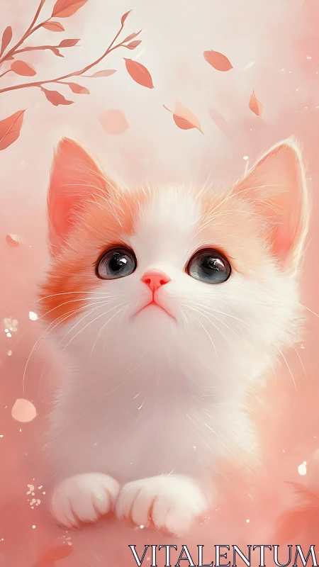 Porcelain Feline Portrait with Coral Botanical Elements.