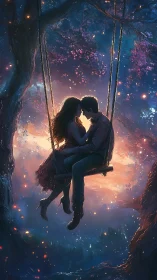 Two Hearts Suspended in Magical Starlit Wonder.