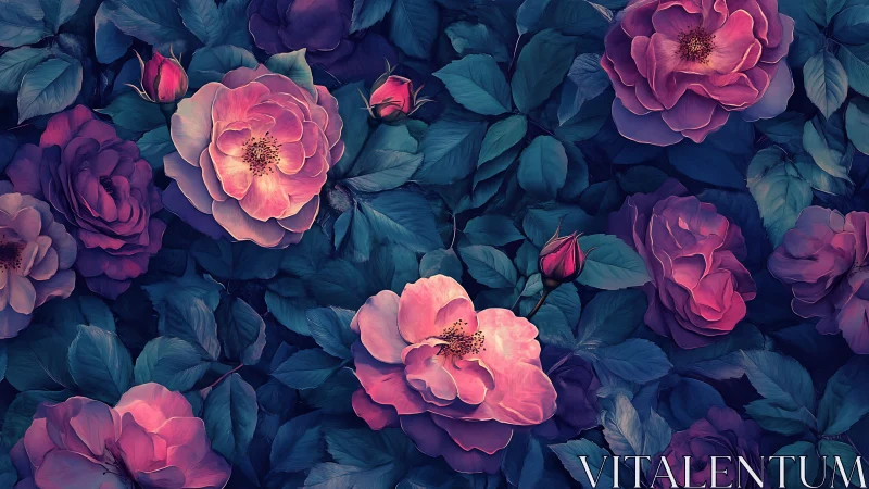 Luminous Roses Blooming in Twilight Hues
