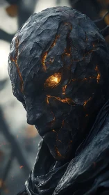 Volcanic stone humanoid portrait with molten ember core gaze