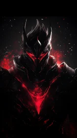 Shadowed dark knight burns with intense crimson power