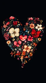 Floral Heart Composition Against Dark Background.