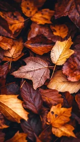 Autumn leaf litter with mixed brown and orange foliage.