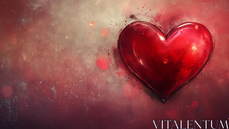 Luminescent Red Heart Form Against Textured Pink Background