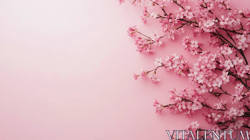 Pink Cherry Blossoms on Monochromatic Background.