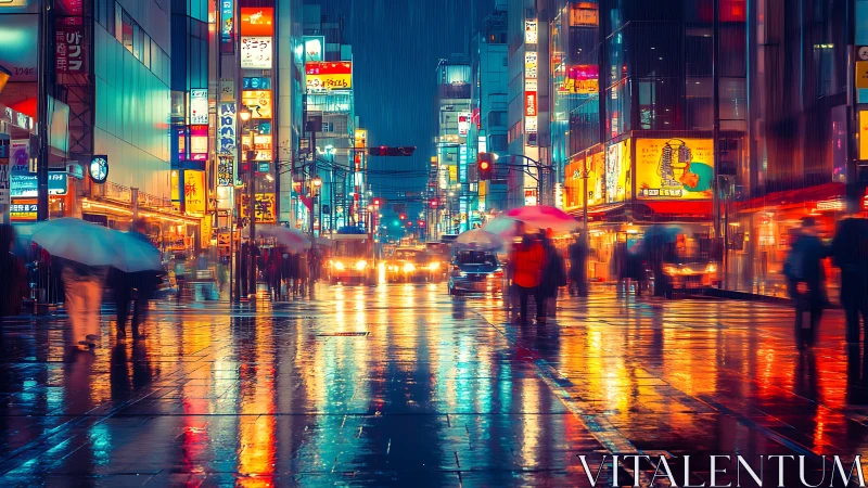 Colorful rainy city street glowing with cozy neon reflections.
