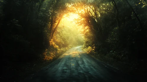 Woodland Passage: Directional Light Through Arboreal Tunnel.