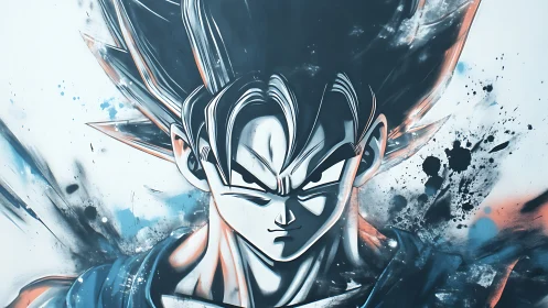 Dynamic anime warrior portrait rendered with ink-splash energy