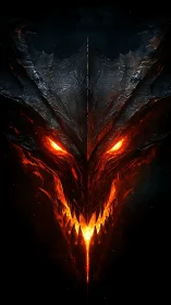 Molten dragon visage blazing from abyssal darkness.