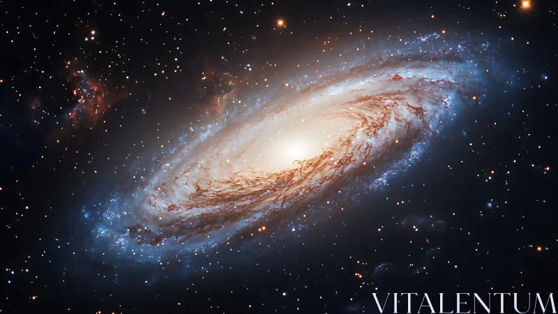 Spiral galaxy structure is depicted with detailed stellar field.