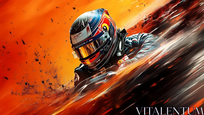 Helmet comet slicing through molten orange racetrack storm.