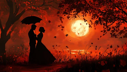 Romantic Silhouette Under Autumn Moonlight