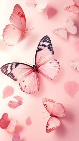 Soft pink butterflies drifting through petal-filled air.