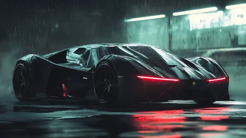Aerodynamic hypercar under neon rain with parametric surfaces.