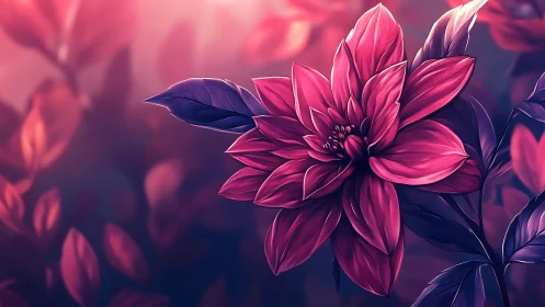 Digital Dahlia Rendered in Magenta Gradient with Sculptural Depth
