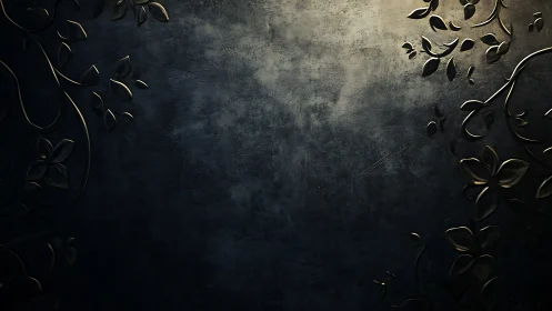 Gently lit dark floral border with quiet golden accents.